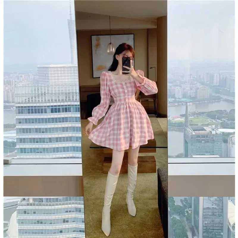 Pink Plaid Kawaii Princess Mini Dress