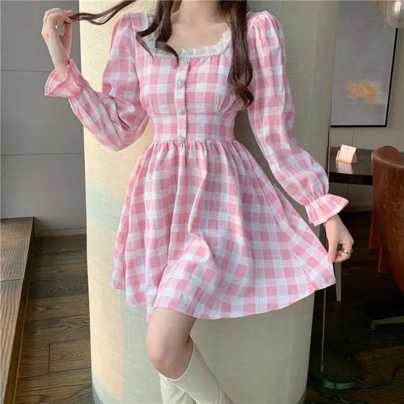 Pink Plaid Kawaii Princess Mini Dress