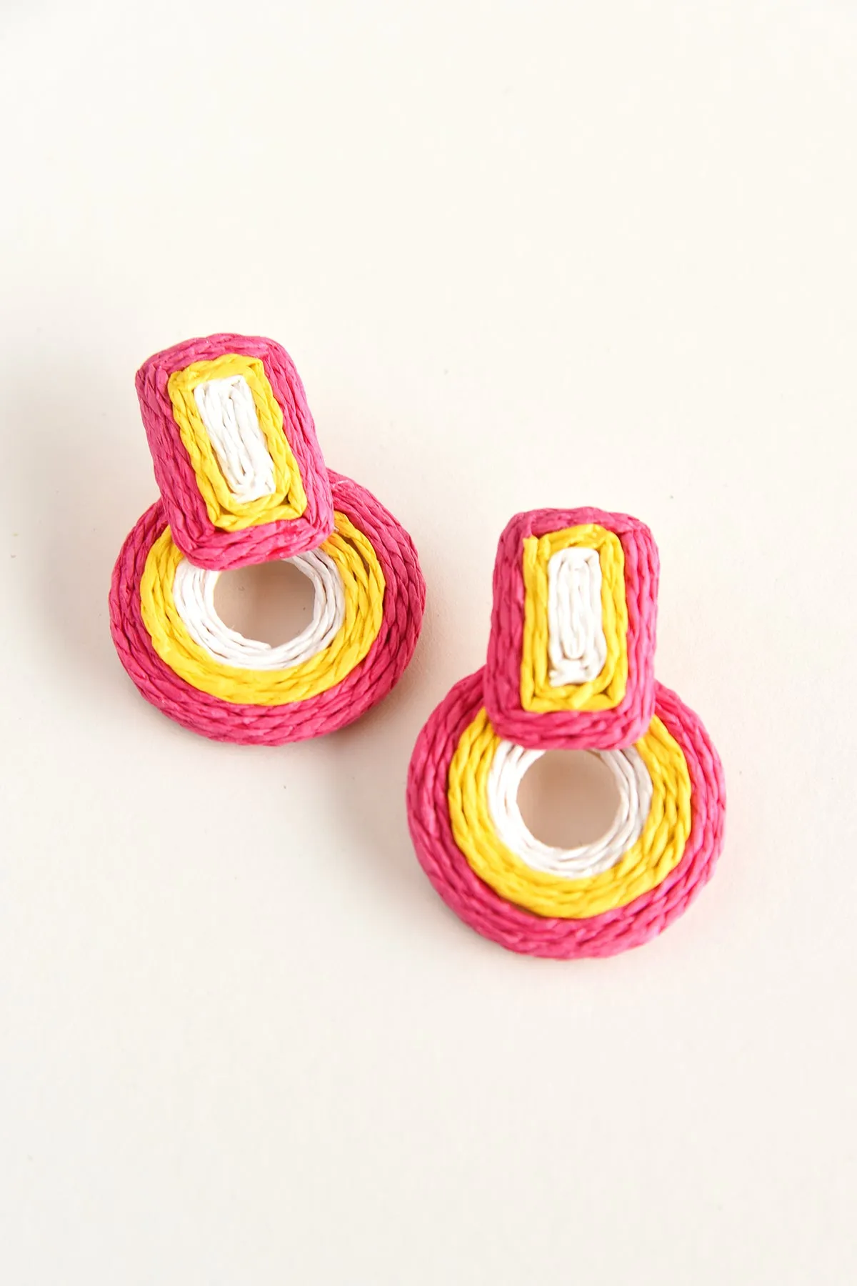 PINK RAFFIA KNOCKER EARRINGS