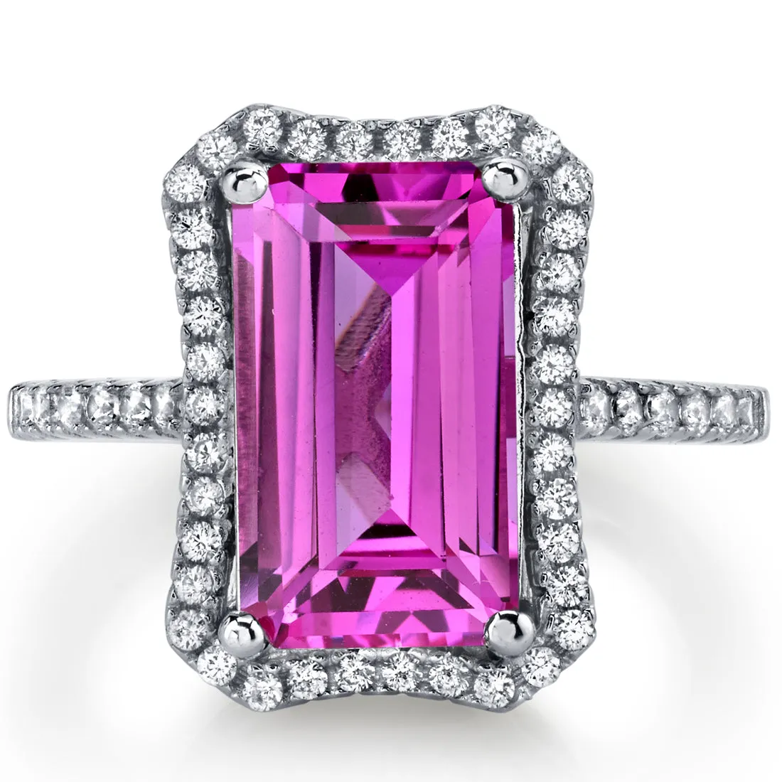 Pink Sapphire Emerald Cut Sterling Silver Ring Size 8