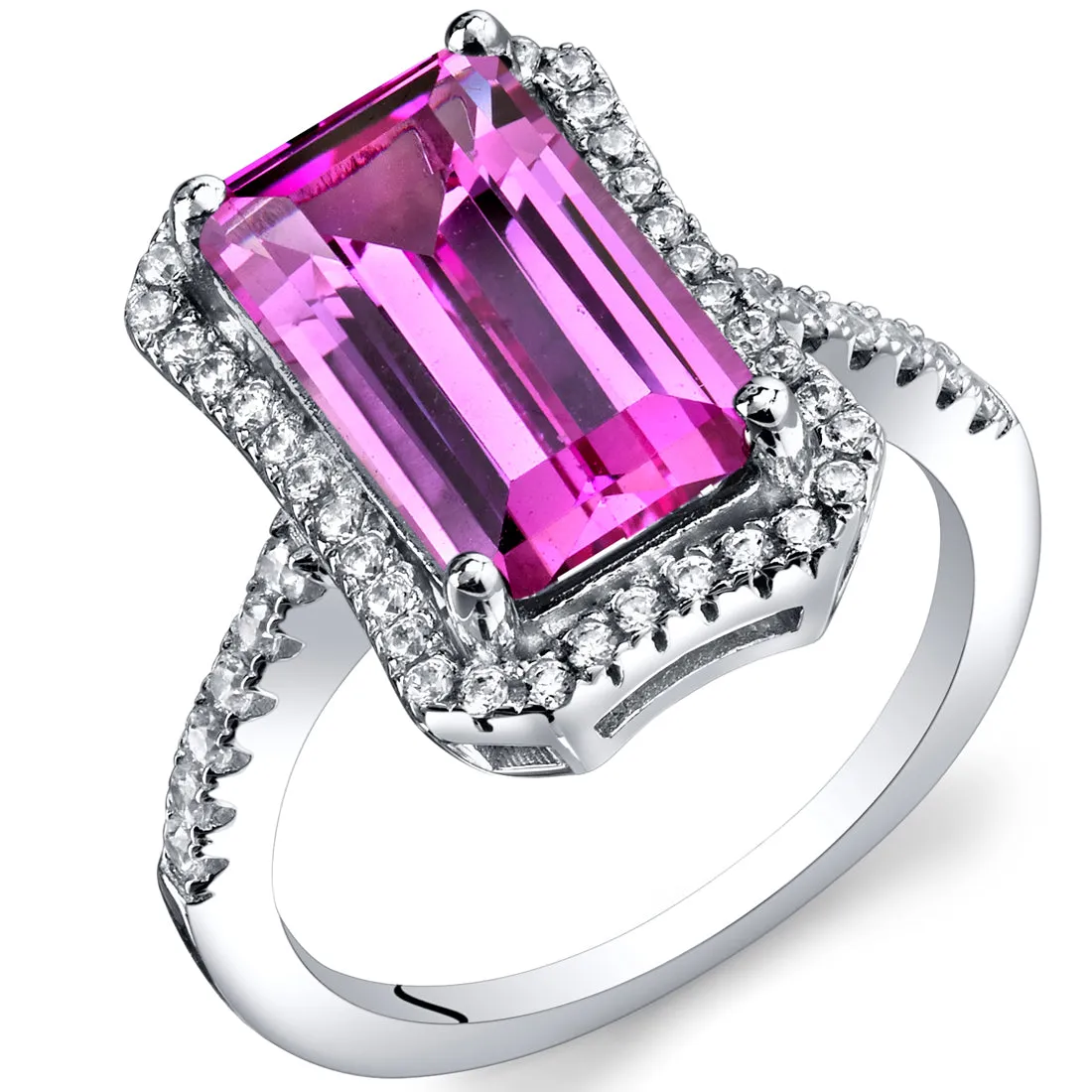 Pink Sapphire Emerald Cut Sterling Silver Ring Size 8