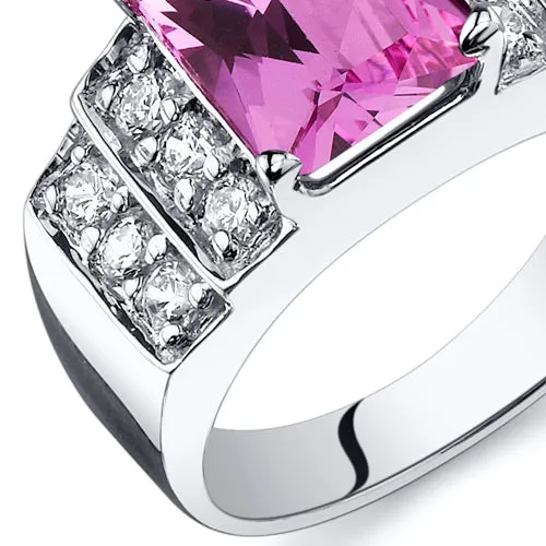 Pink Sapphire Radiant Cut Sterling Silver Ring Size 5