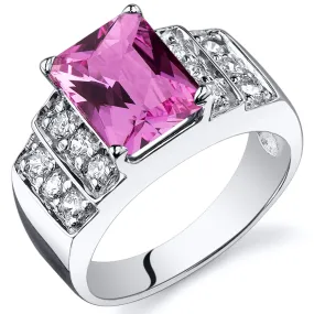 Pink Sapphire Radiant Cut Sterling Silver Ring Size 5