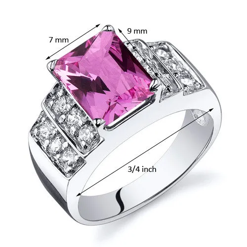 Pink Sapphire Radiant Cut Sterling Silver Ring Size 5