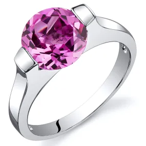 Pink Sapphire Round Cut Sterling Silver Ring Size 7