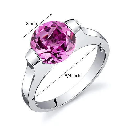 Pink Sapphire Round Cut Sterling Silver Ring Size 7