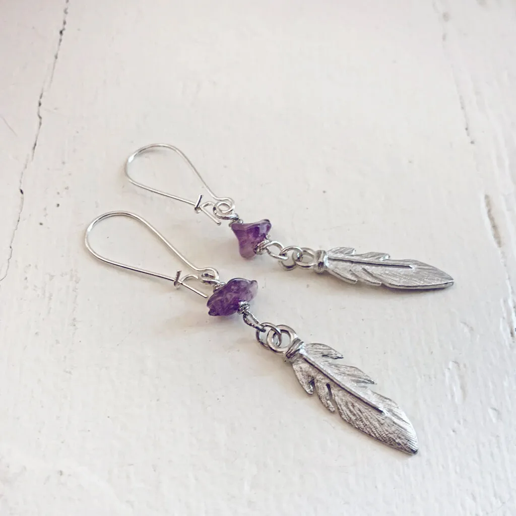 plume // boho feather and gemstone earrings