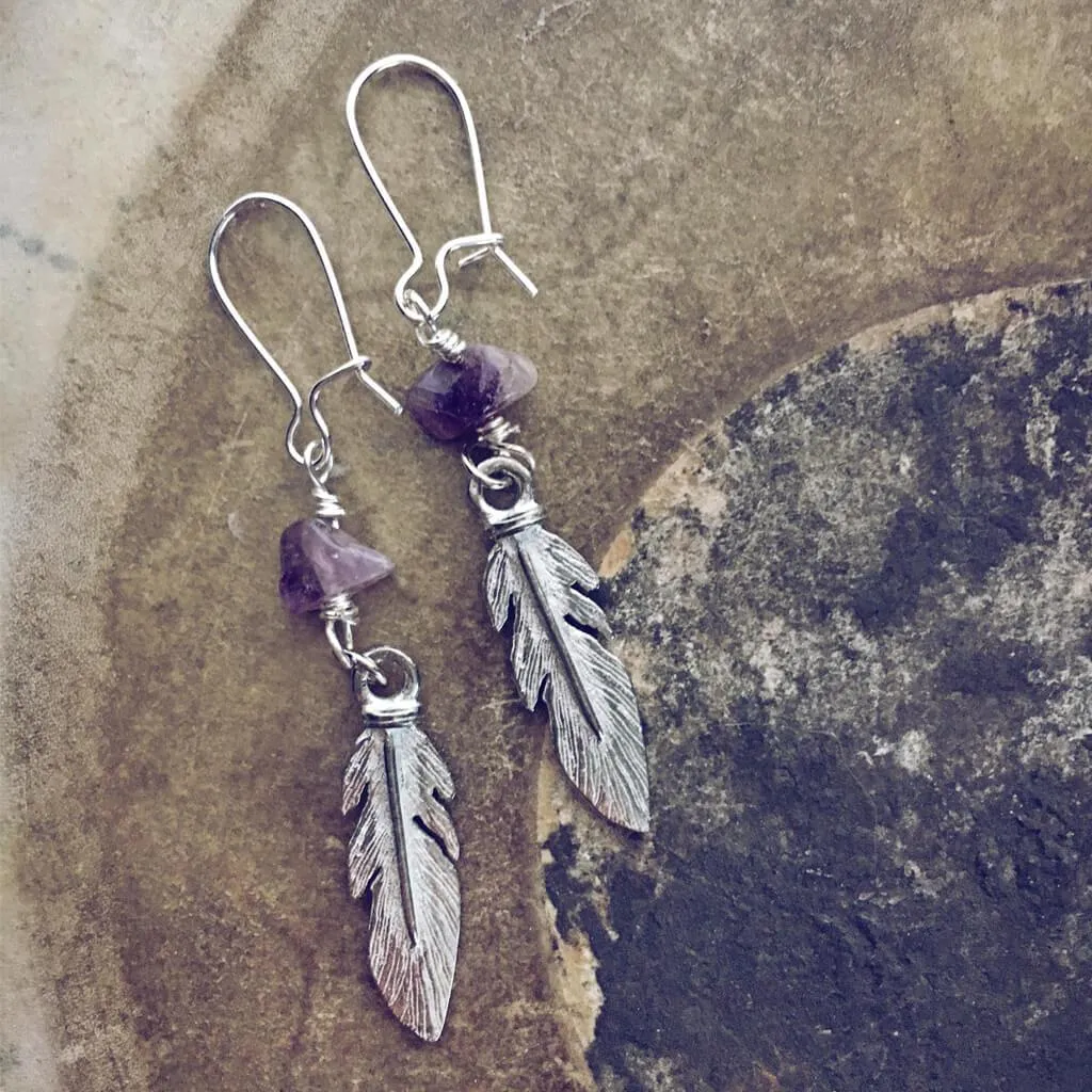 plume // boho feather and gemstone earrings