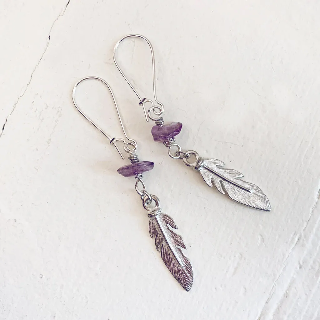 plume // boho feather and gemstone earrings