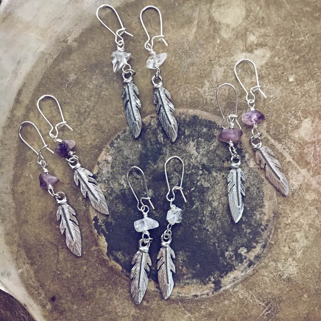 plume // boho feather and gemstone earrings