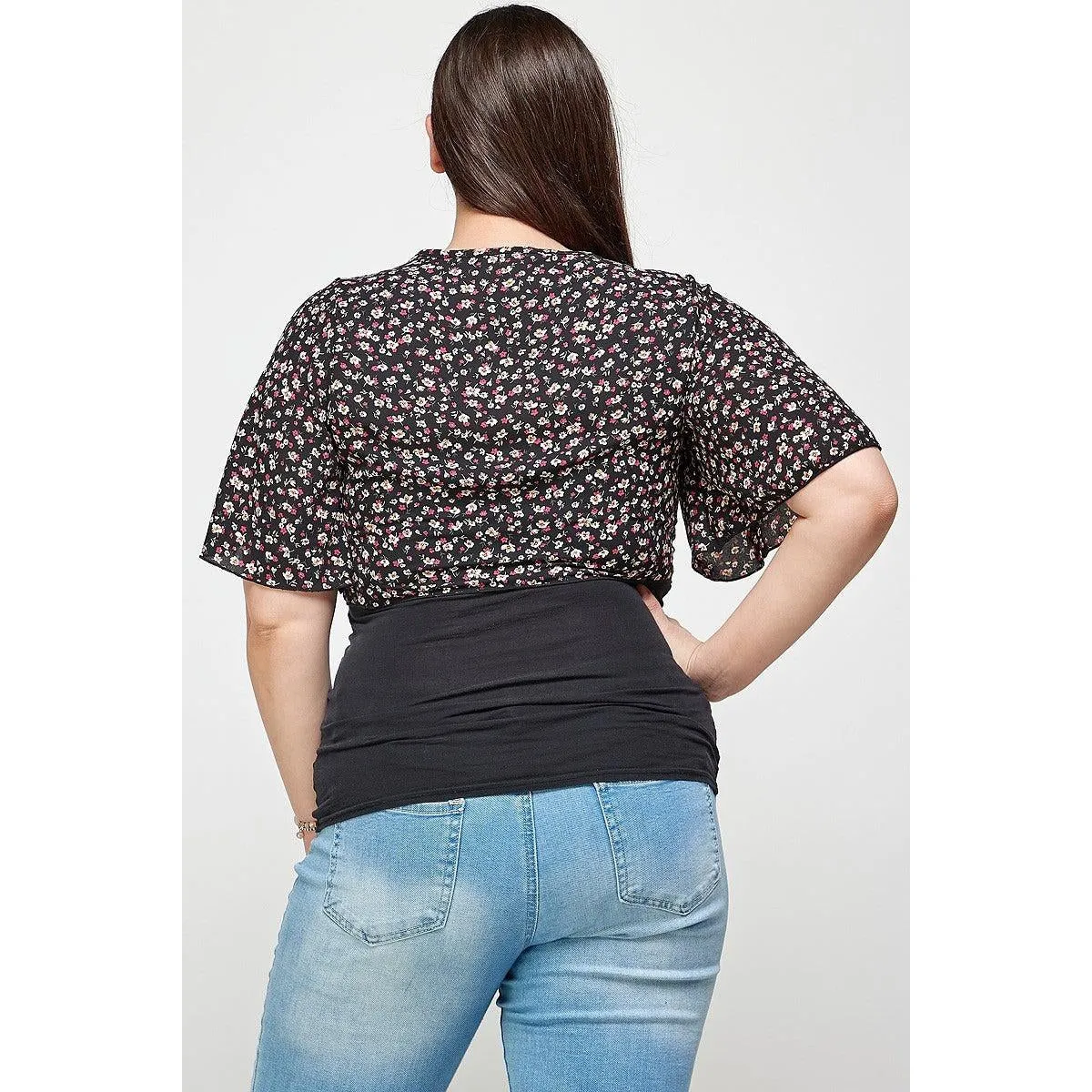 Plus Size Ditsy Floral Print Cropped Bolero Cardigan