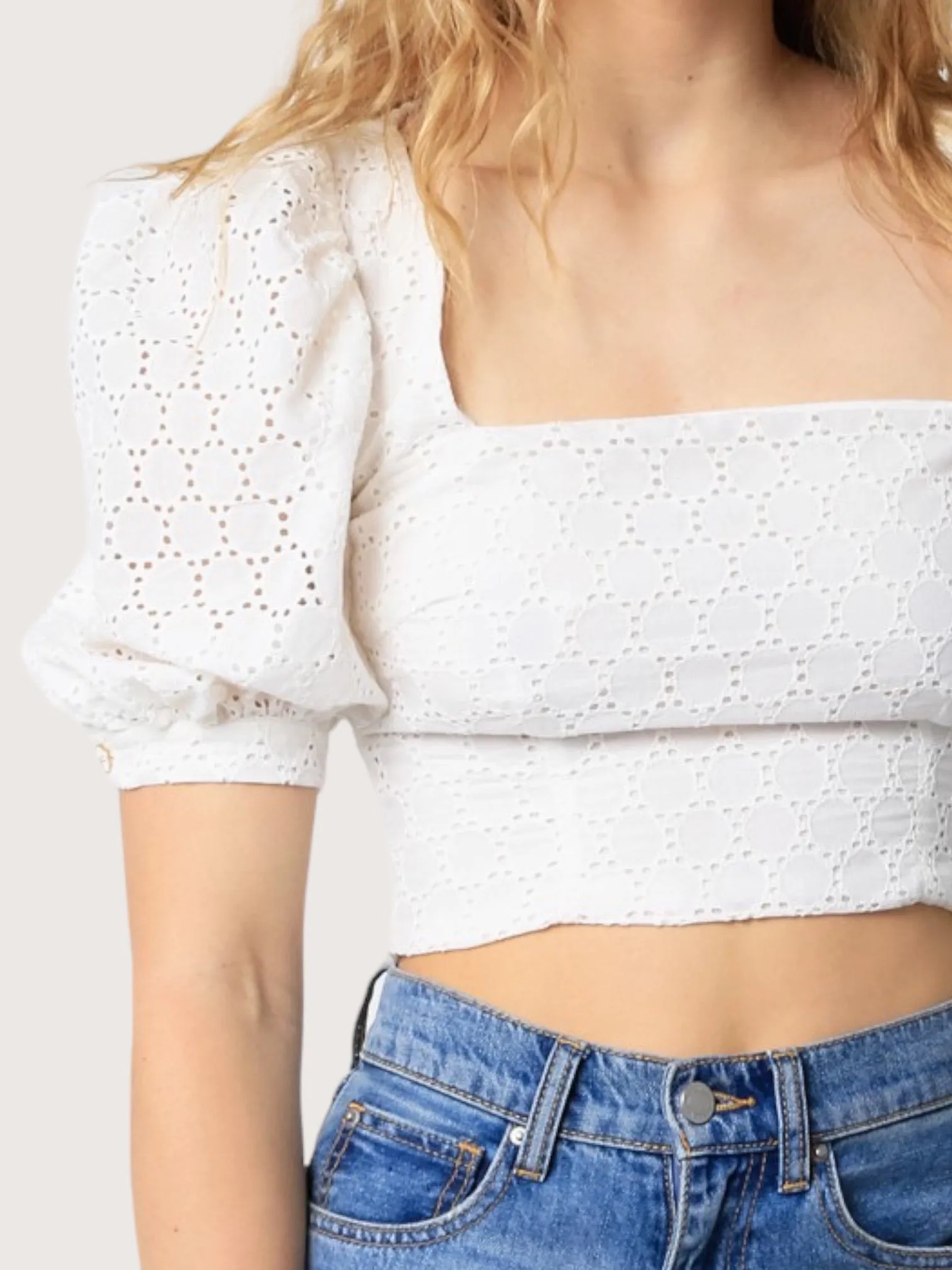 Puff Sleeve Eyelet Crop Top