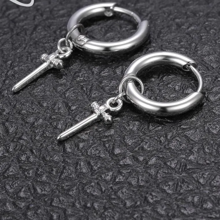 Punk Pair Cross Hoop Earrings Silver Unisex