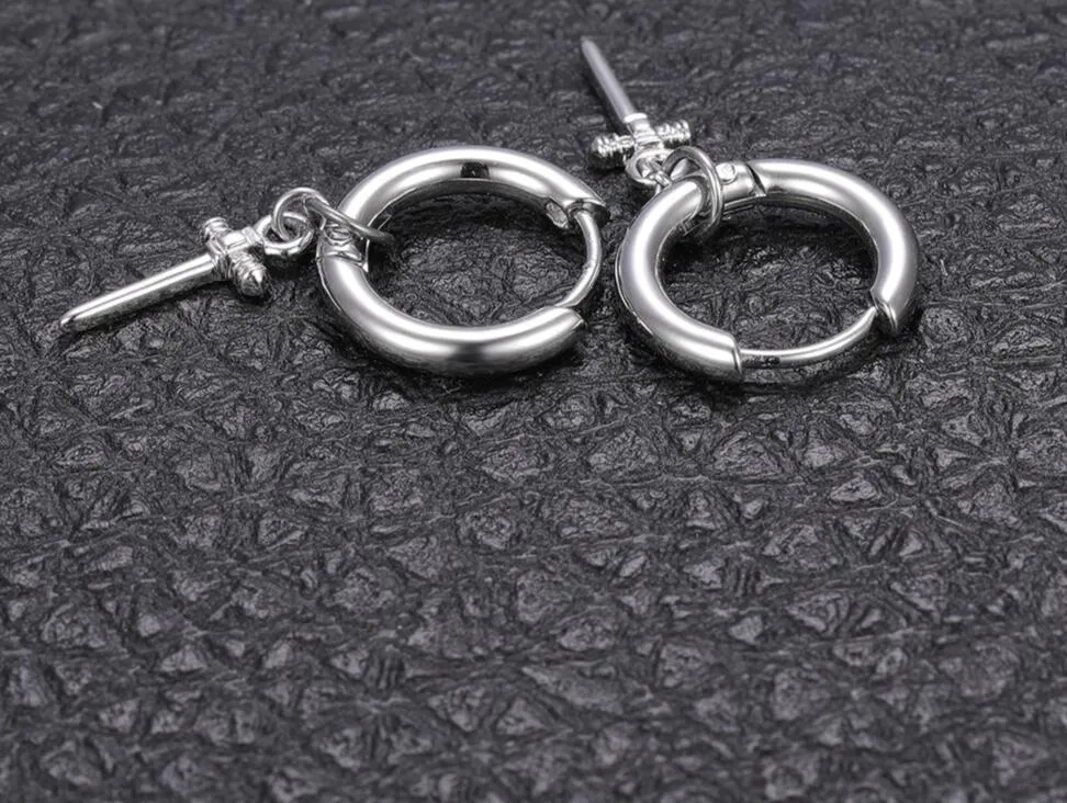 Punk Pair Cross Hoop Earrings Silver Unisex