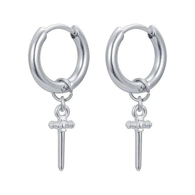 Punk Pair Cross Hoop Earrings Silver Unisex