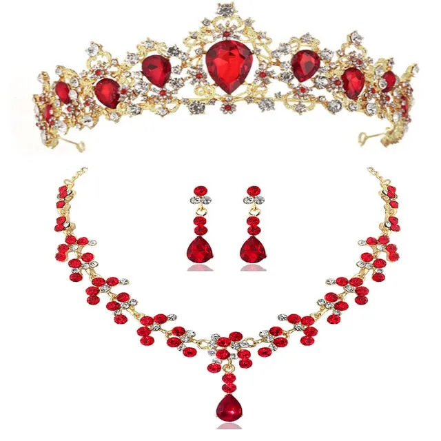 Queen Baroque Vintage Crystal Tiara, Necklace & Earrings Bridal Jewelry Set