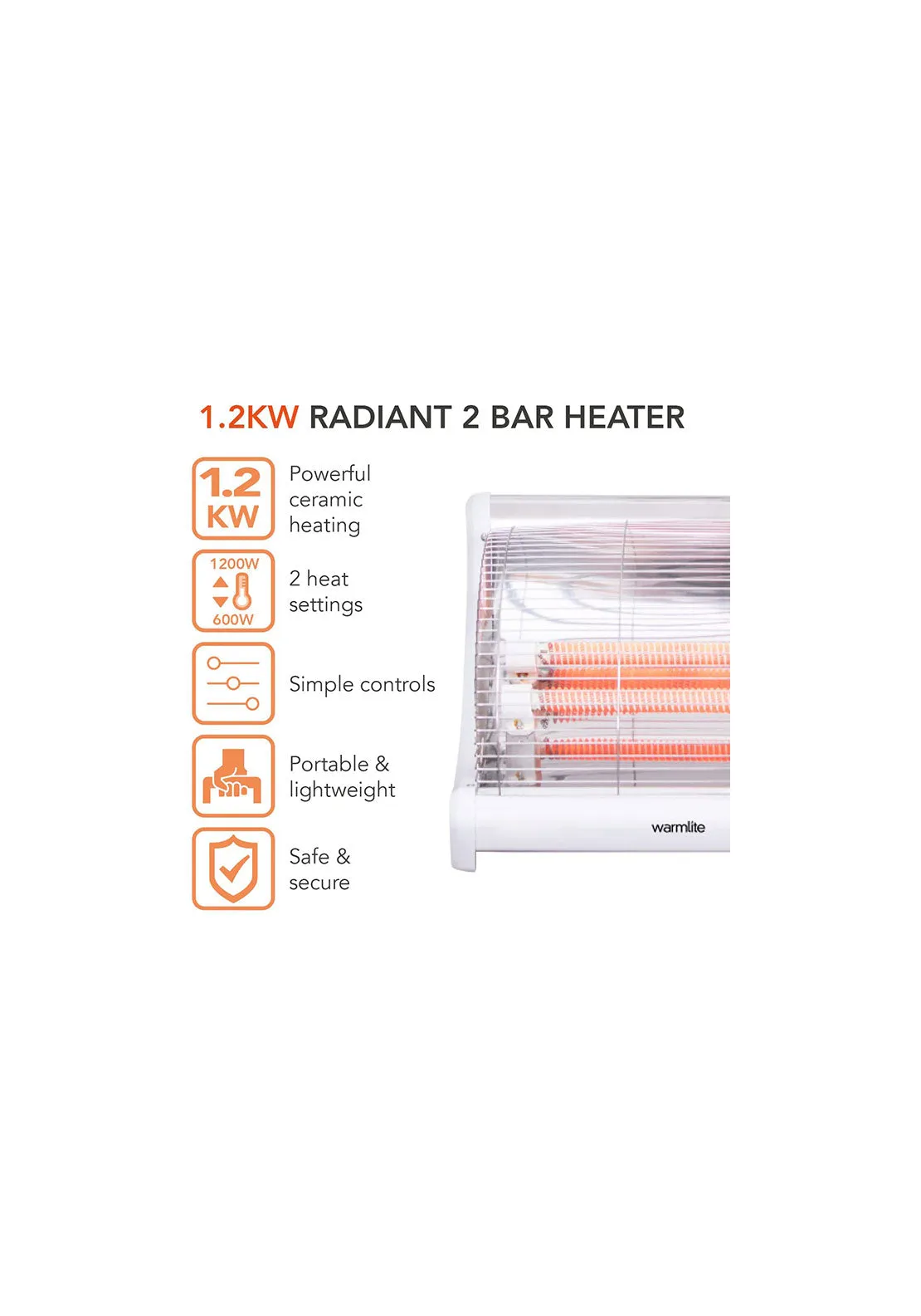 Radiant 2 Bar Heater | WL42008N  - Black