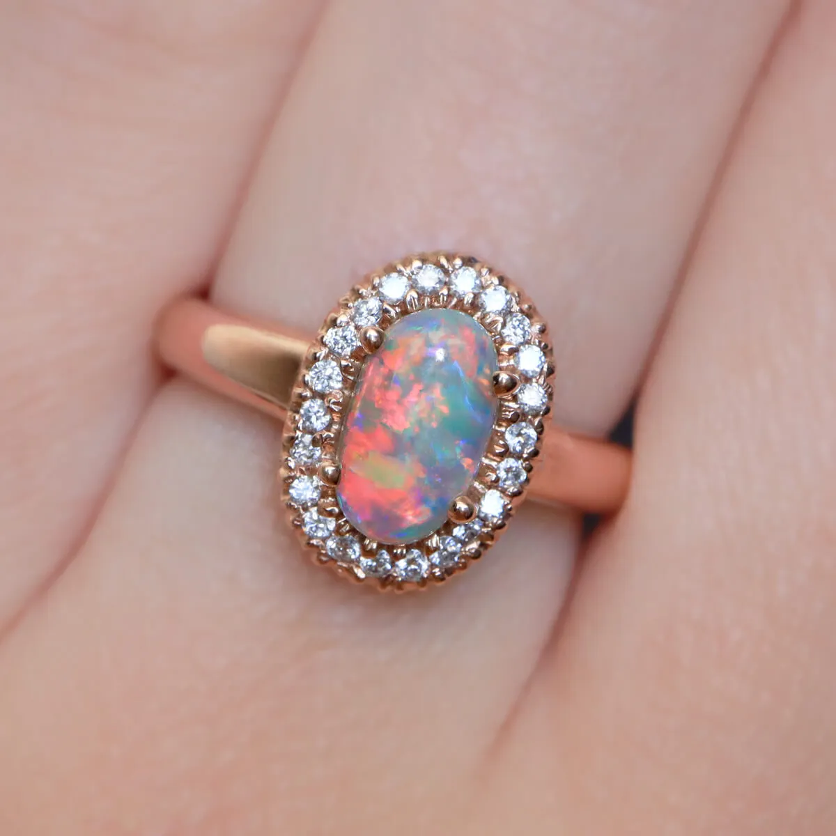 Red Crystal Opal Halo Ring