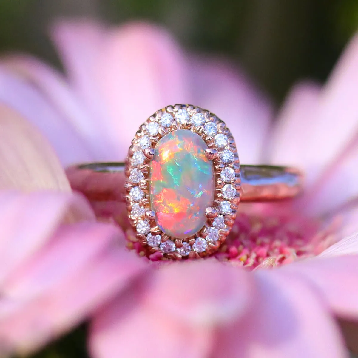 Red Crystal Opal Halo Ring