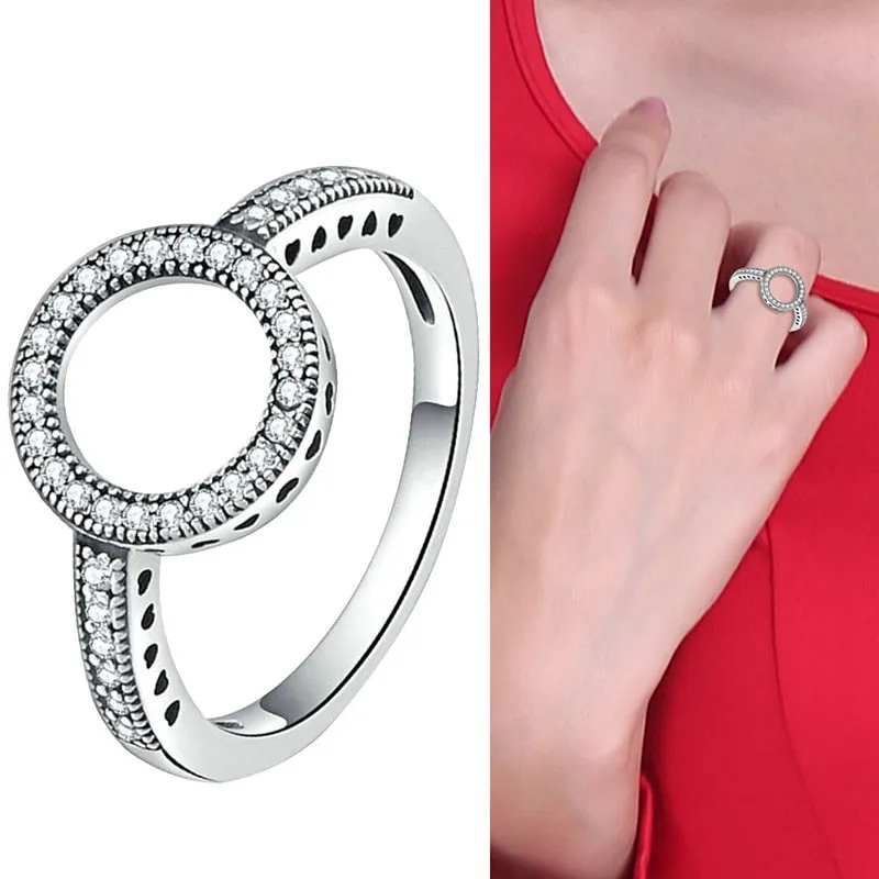 Rhinestone Halo and Cubic Zirconia Stainless Steel Fashion Wedding Ring