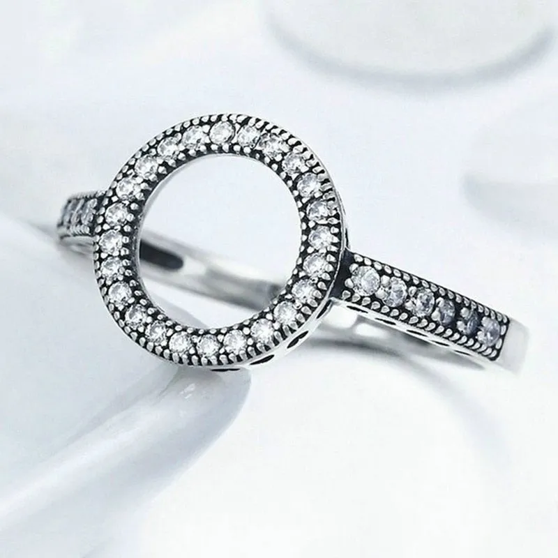 Rhinestone Halo and Cubic Zirconia Stainless Steel Fashion Wedding Ring