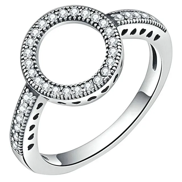 Rhinestone Halo and Cubic Zirconia Stainless Steel Fashion Wedding Ring