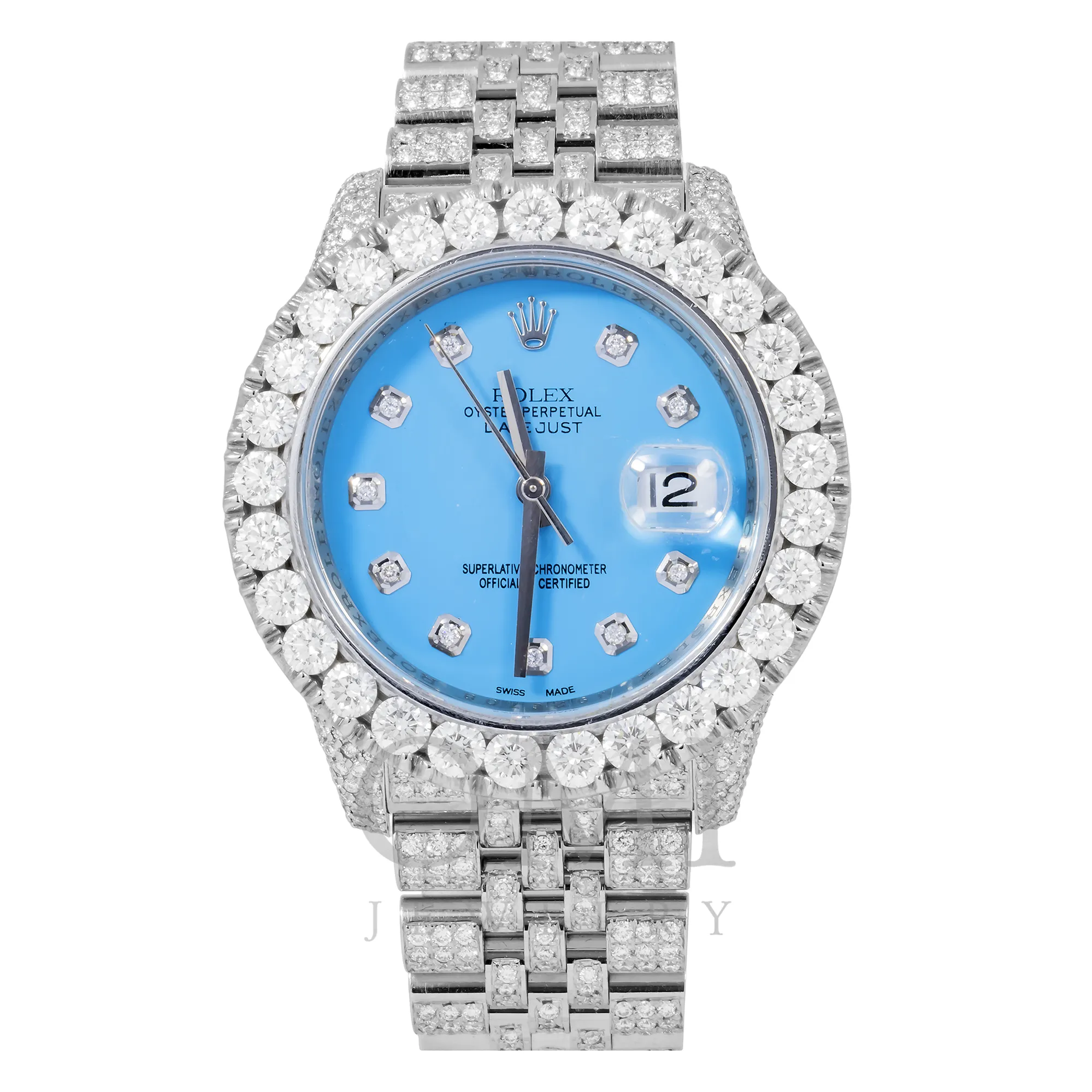 ROLEX DATEJUST 116200 36MM SKY BLUE DIAMOND DIAL WITH STAINLESS STEEL JUBILEE DIAMOND BRACELET