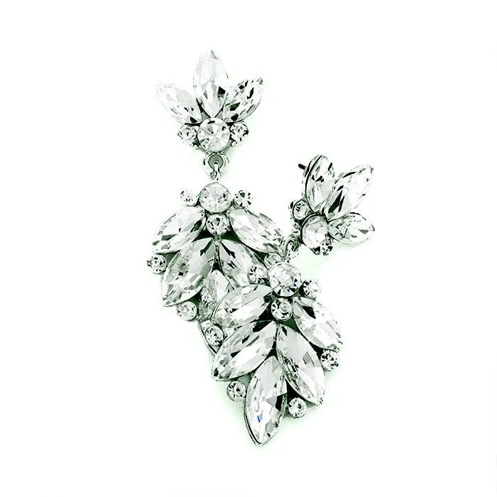 Rosa Crystal Marquise Ornate Floral Evening Earrings