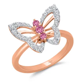 Rose Gold Pink Sapphire & White Diamond Butterfly Ring