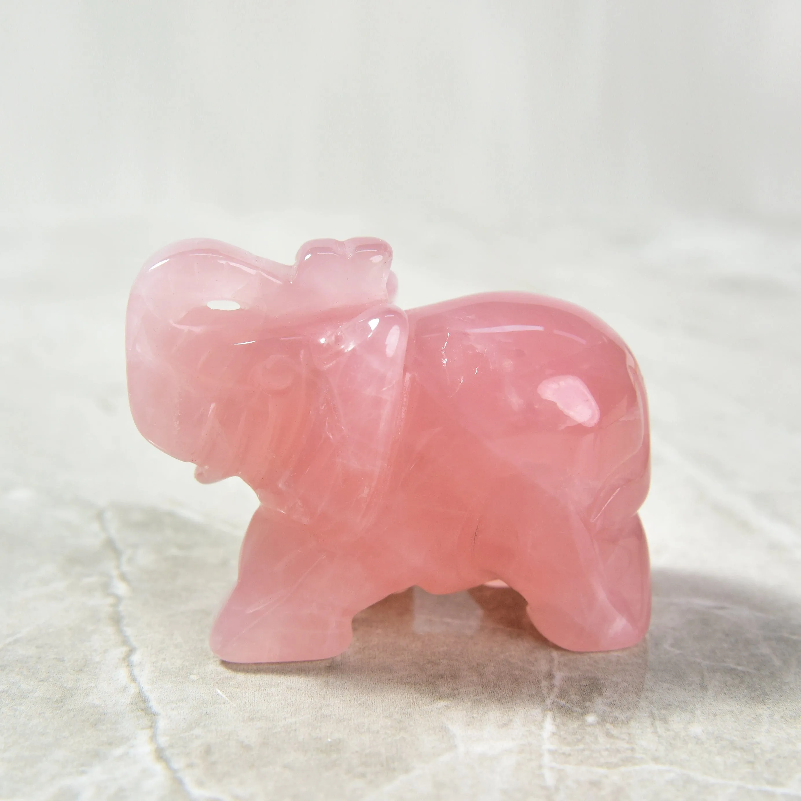 Rose Quartz Elephant 2.5'' Natural Gemstone Carving