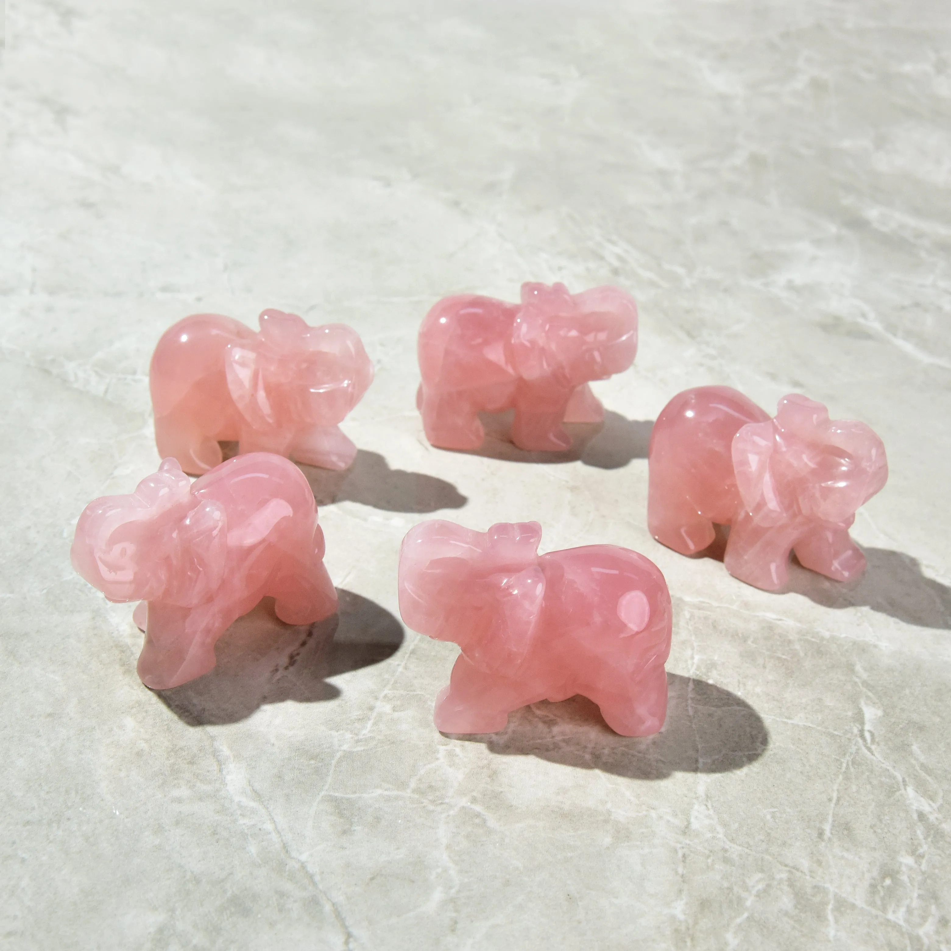 Rose Quartz Elephant 2.5'' Natural Gemstone Carving