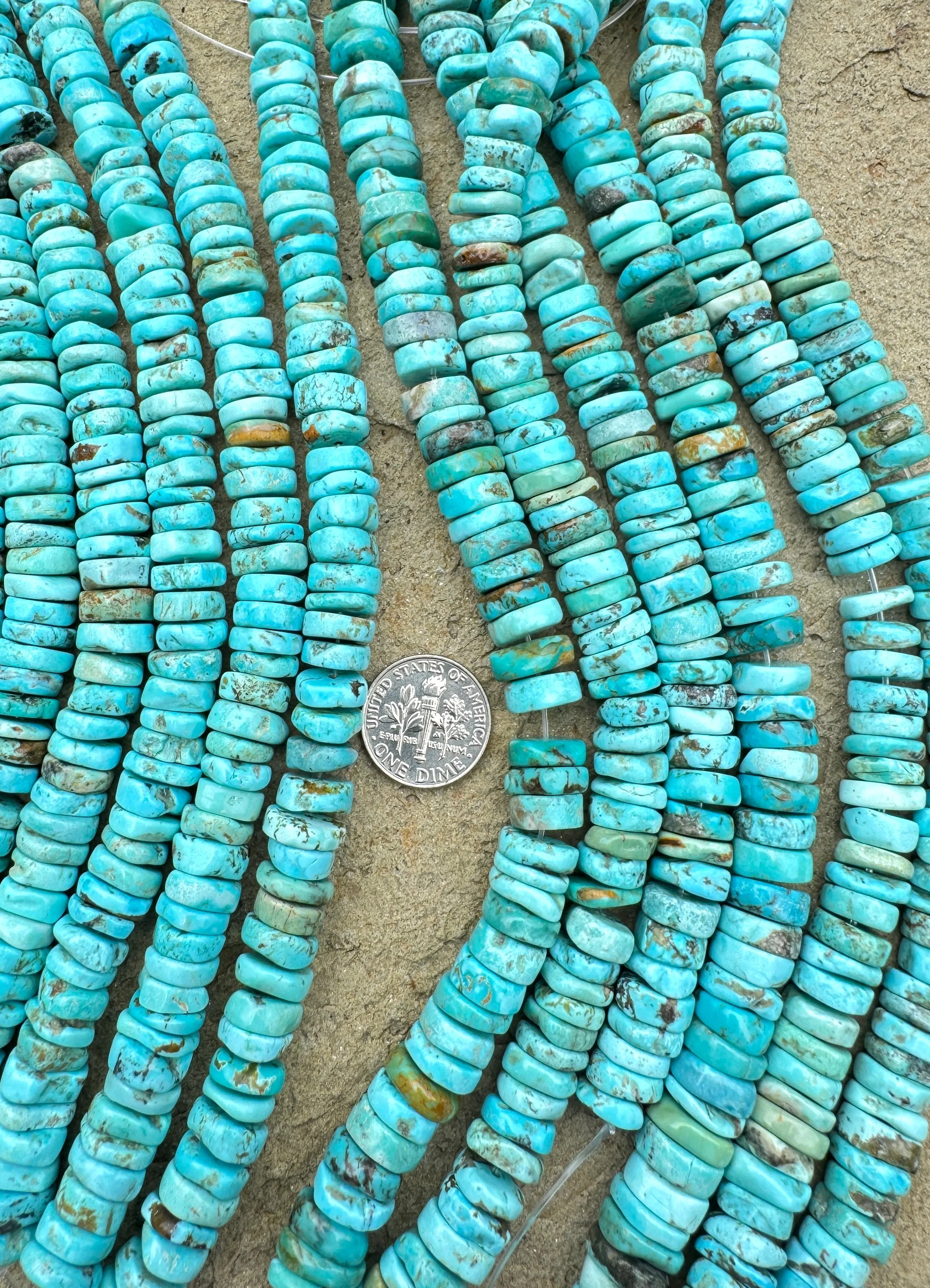 Royal Beauty Turquoise (China) BIG 10-12mm Hand Cut Heishi (8 inch Strands