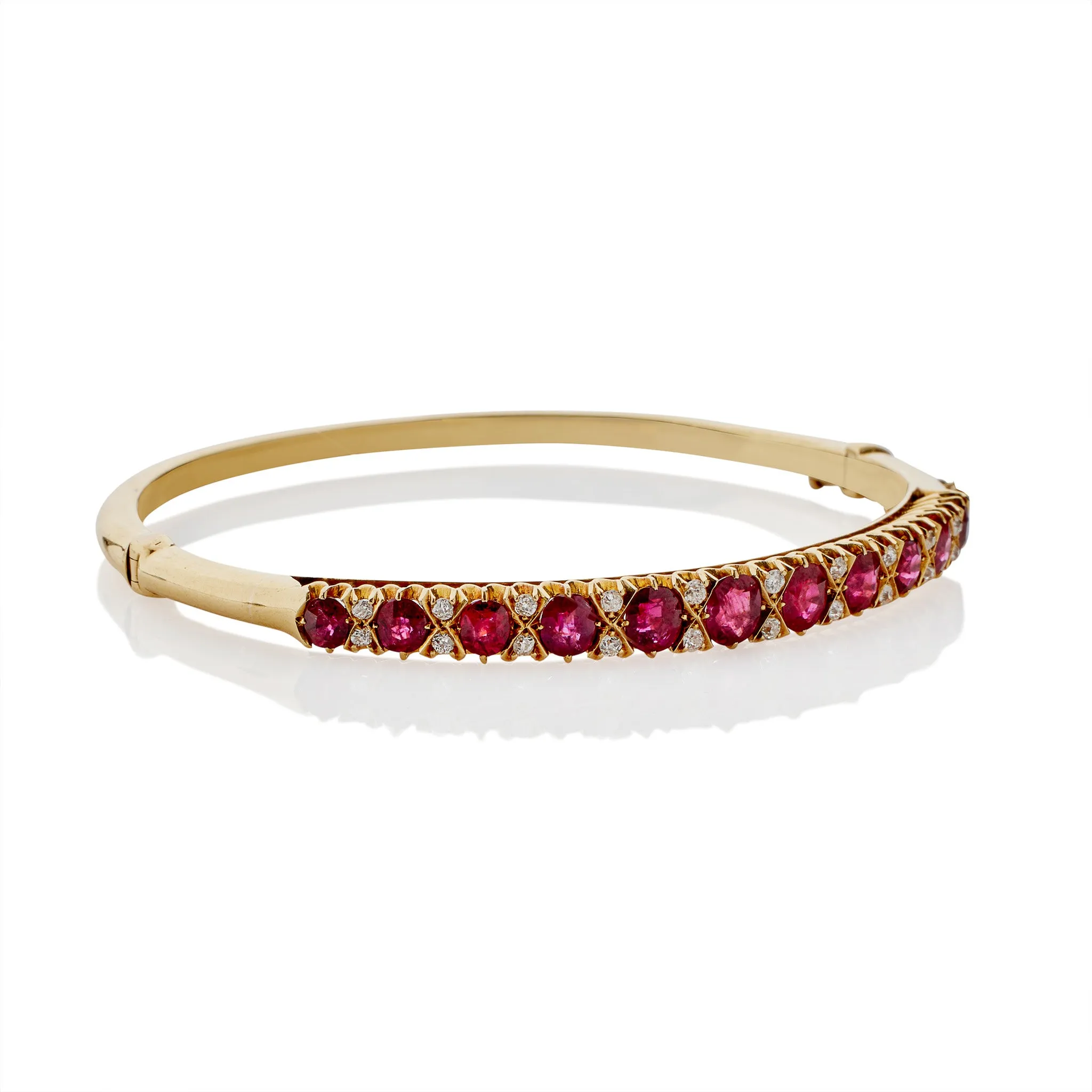 Ruby and Old Mine-cut Diamond Bangle Bracelet