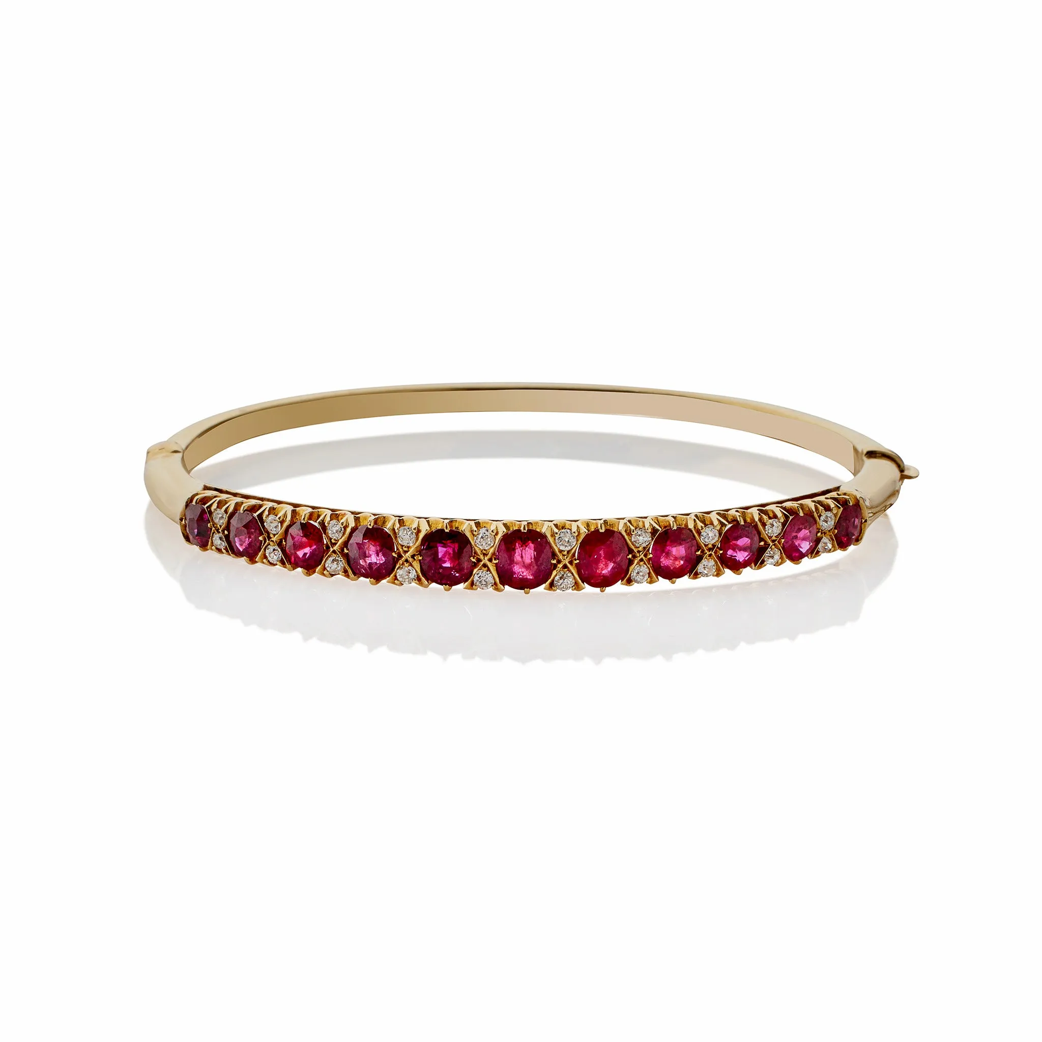 Ruby and Old Mine-cut Diamond Bangle Bracelet