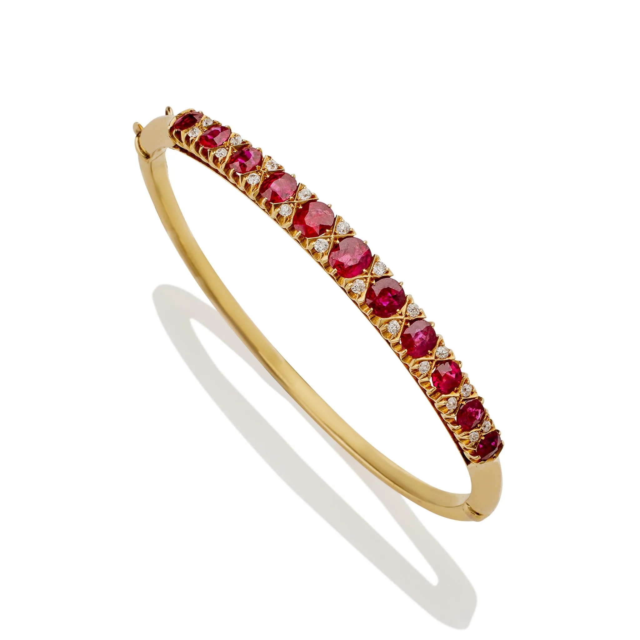 Ruby and Old Mine-cut Diamond Bangle Bracelet