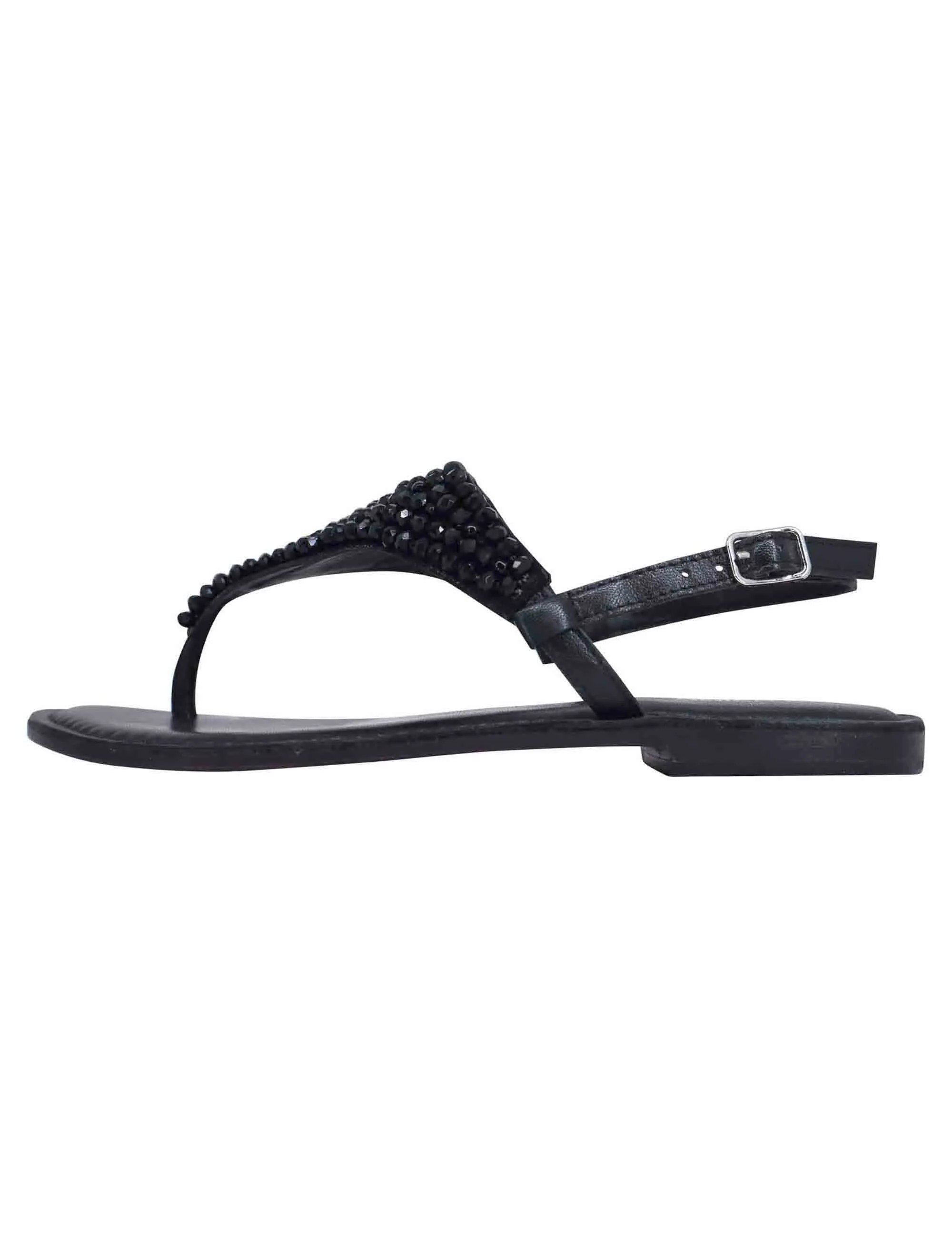 Sandali bassi slingback donna in strass nero con sottopiede imbottito