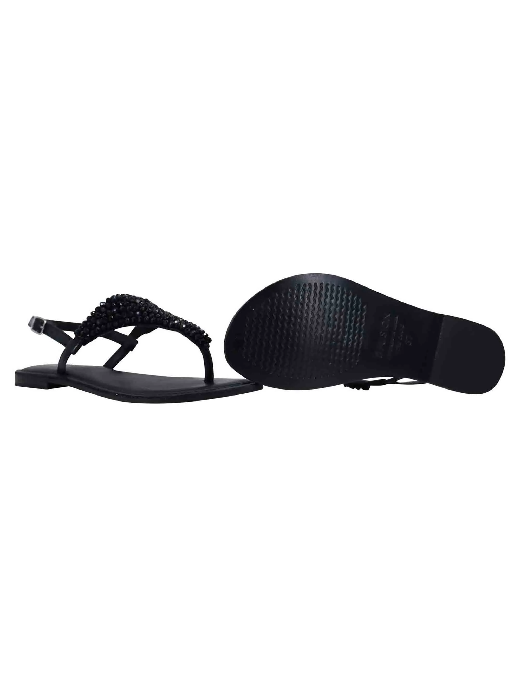 Sandali bassi slingback donna in strass nero con sottopiede imbottito