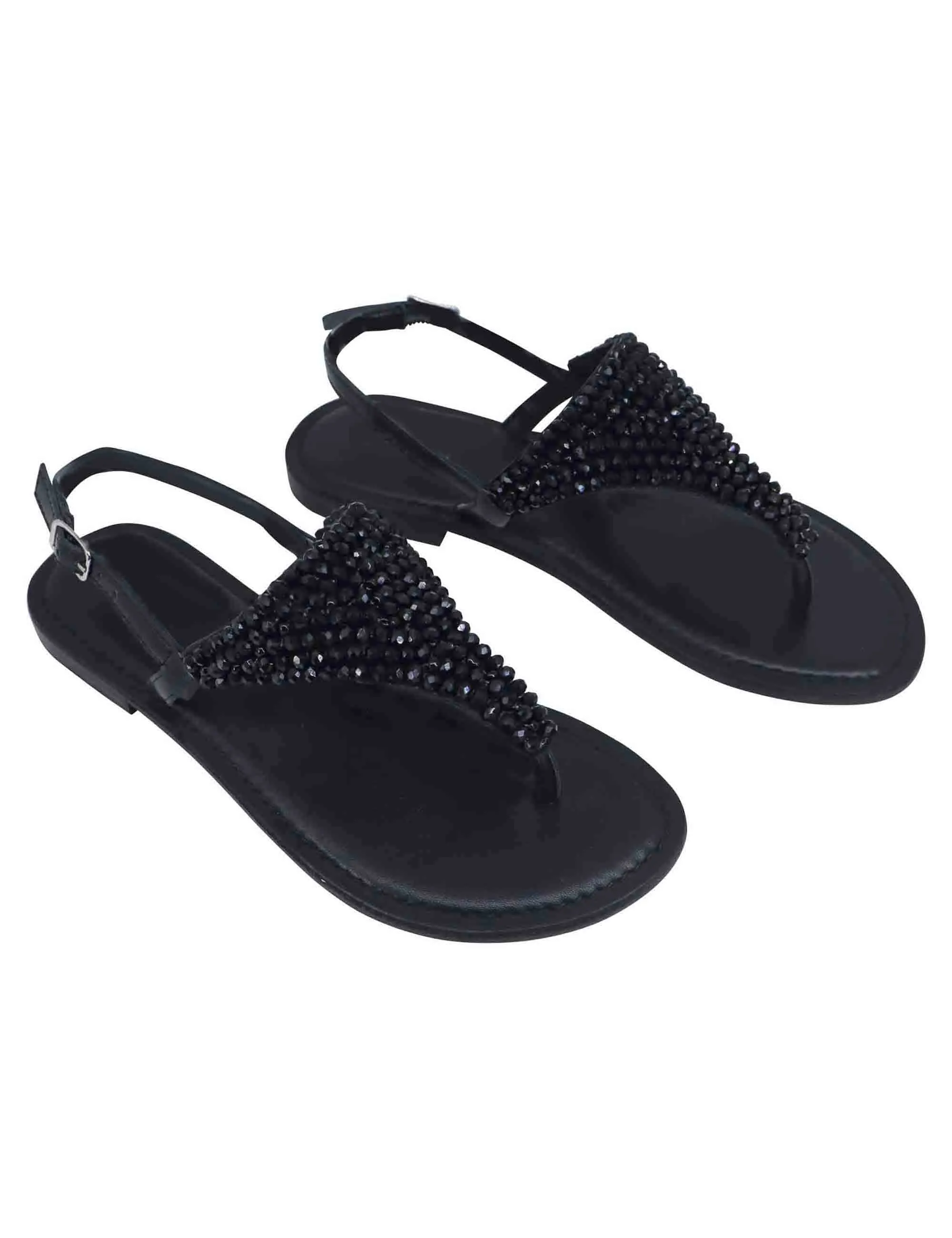 Sandali bassi slingback donna in strass nero con sottopiede imbottito