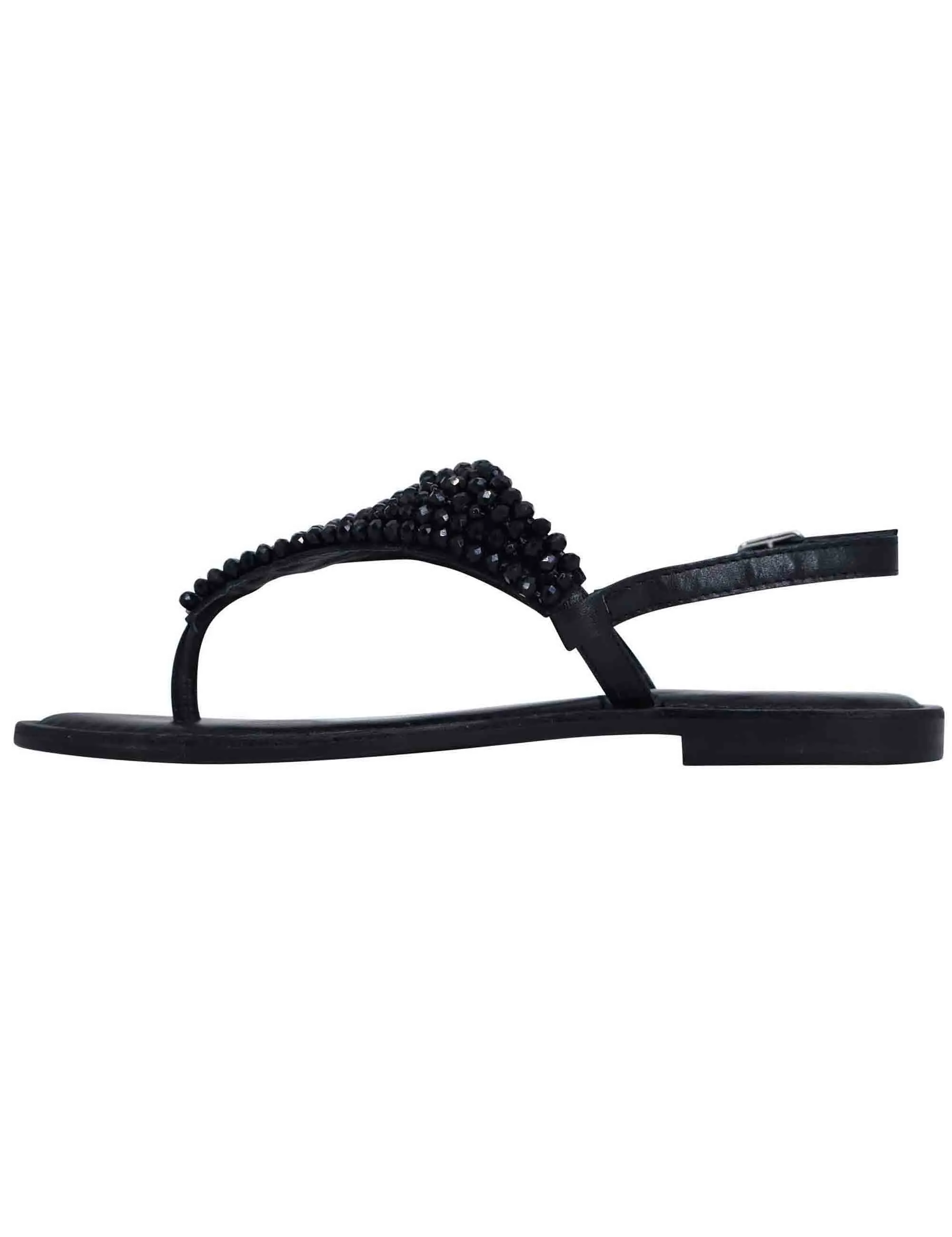 Sandali bassi slingback donna in strass nero con sottopiede imbottito