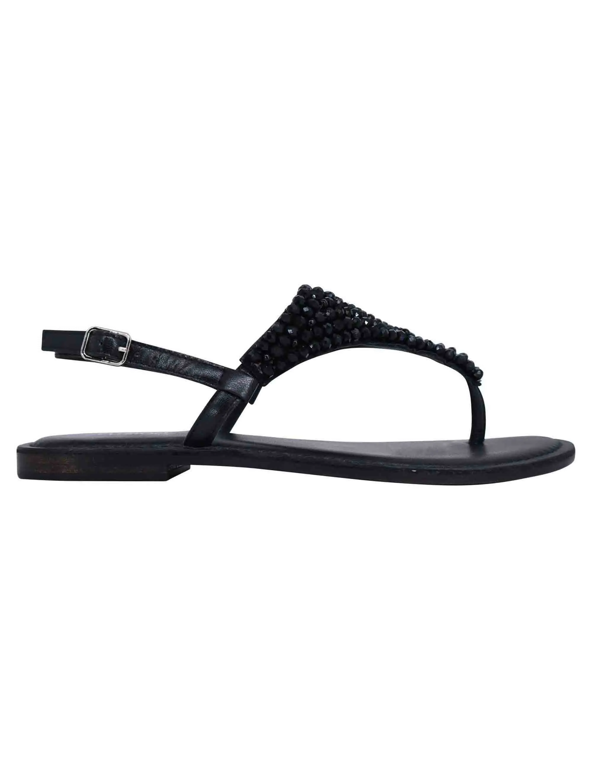 Sandali bassi slingback donna in strass nero con sottopiede imbottito