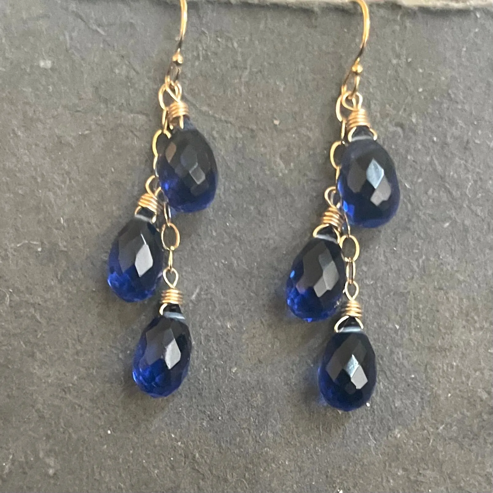 Sapphire Blue Trio Cascade Earrings