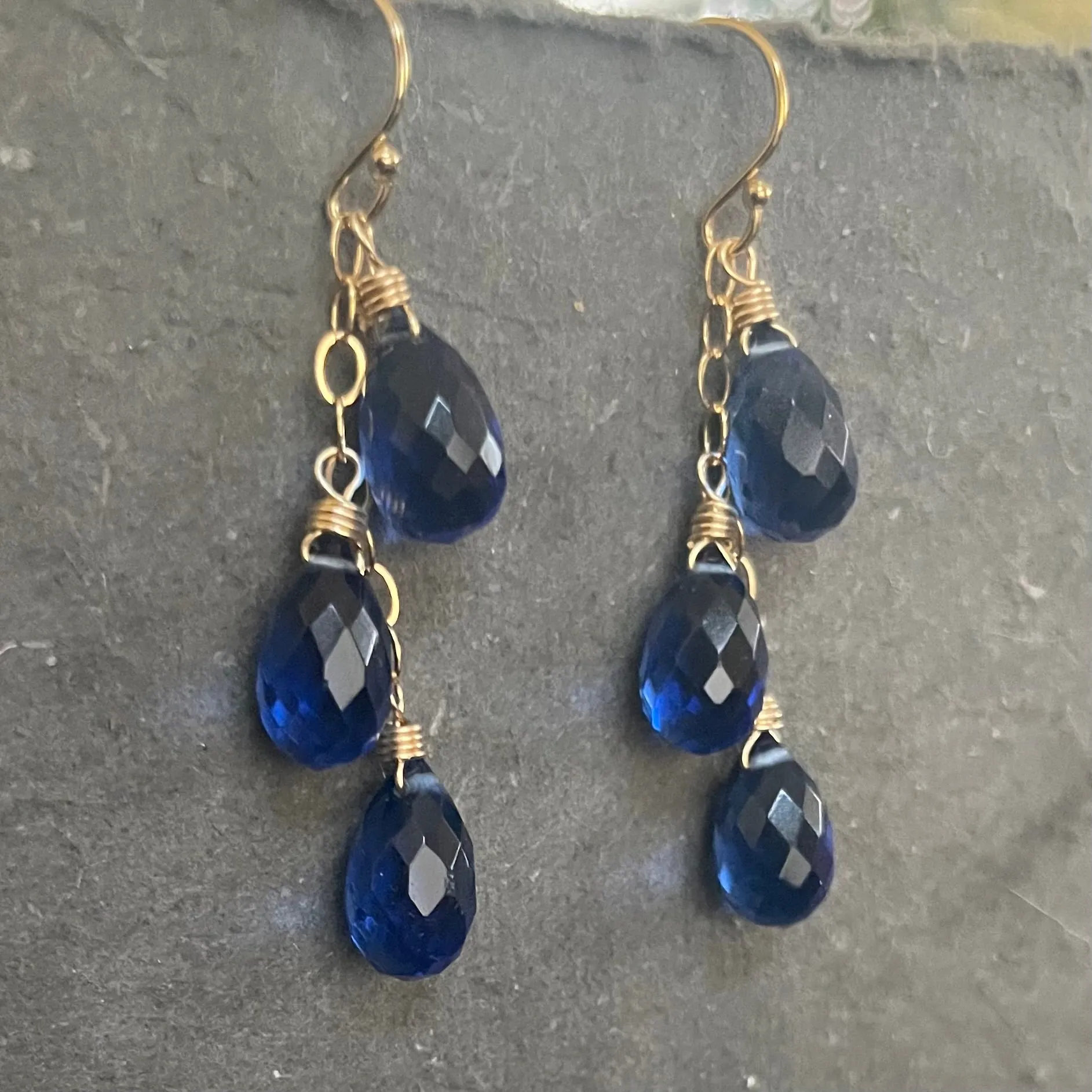 Sapphire Blue Trio Cascade Earrings