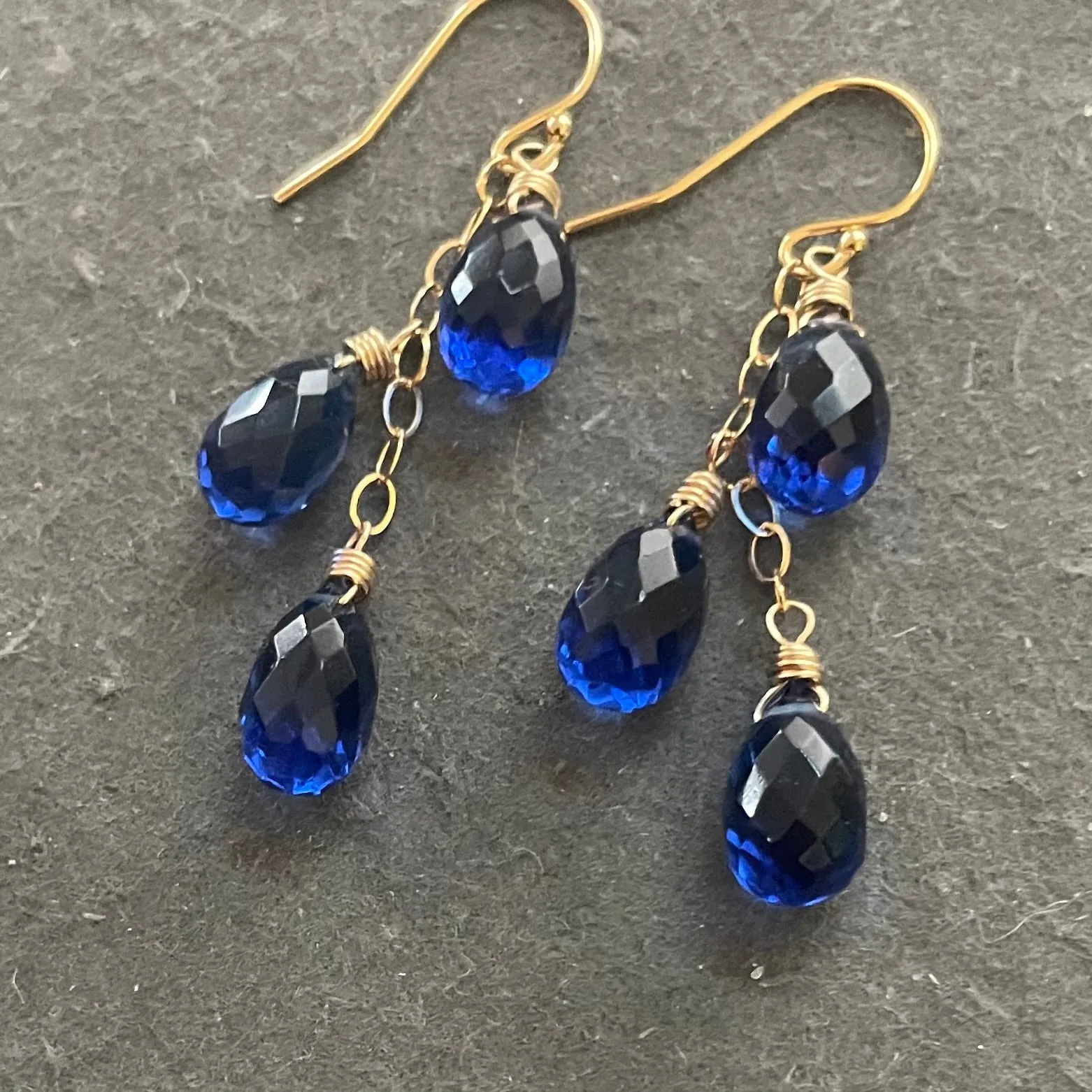 Sapphire Blue Trio Cascade Earrings