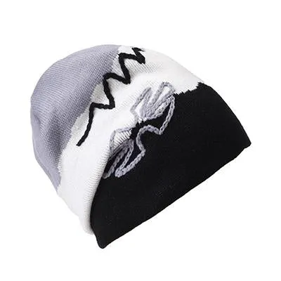 Scribbles Embroidered Striped Knit Hat, Skull Cap or Beanie