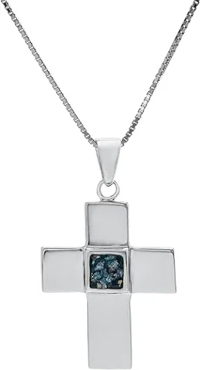 Silver Cross Pendant - Nano Sim New Testament Studded with Roman Glass