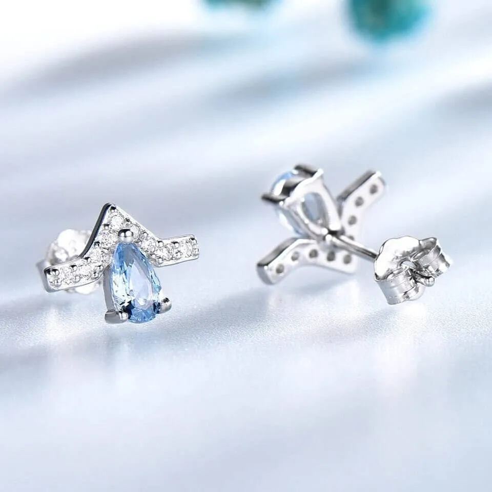 Sky Blue Topaz Stud Earrings - 925 Sterling Silver