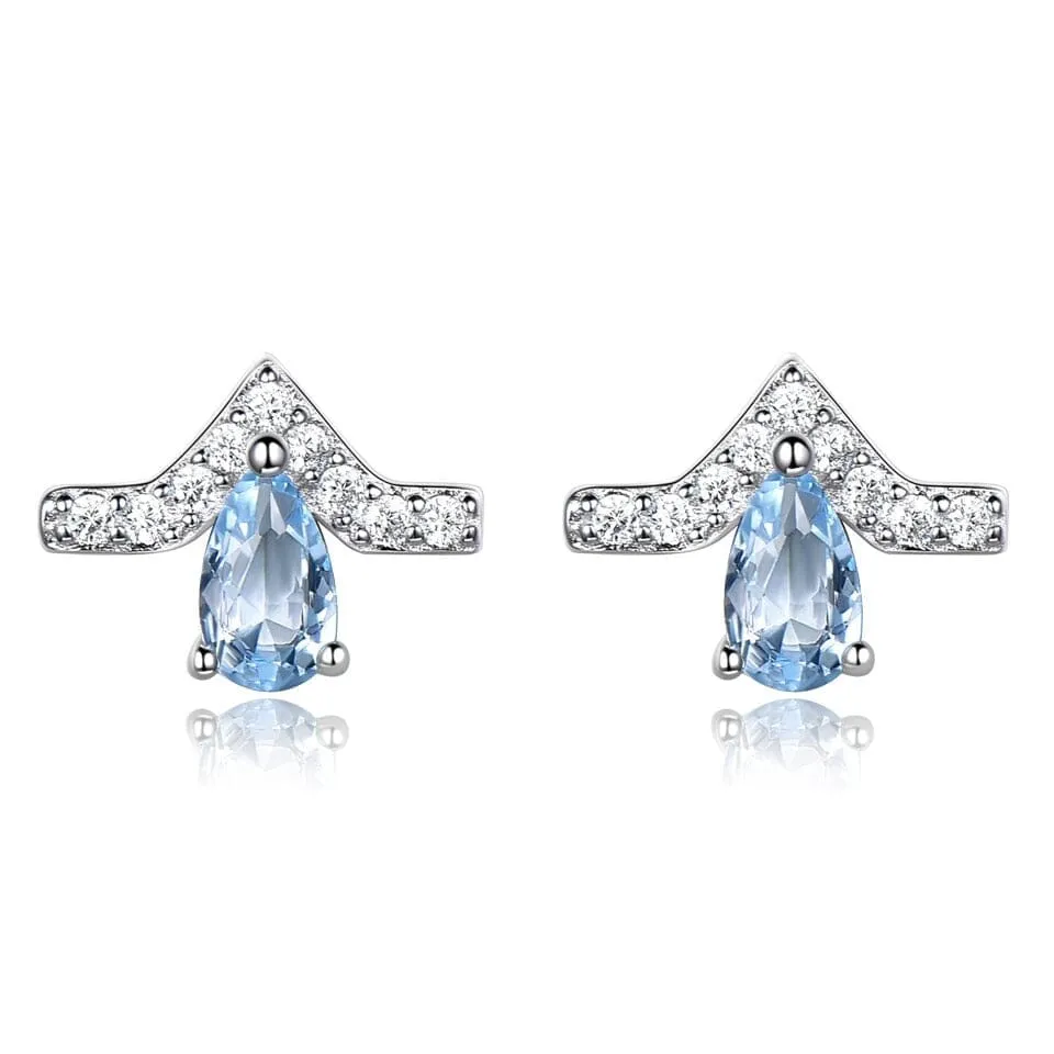 Sky Blue Topaz Stud Earrings - 925 Sterling Silver