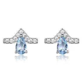 Sky Blue Topaz Stud Earrings - 925 Sterling Silver