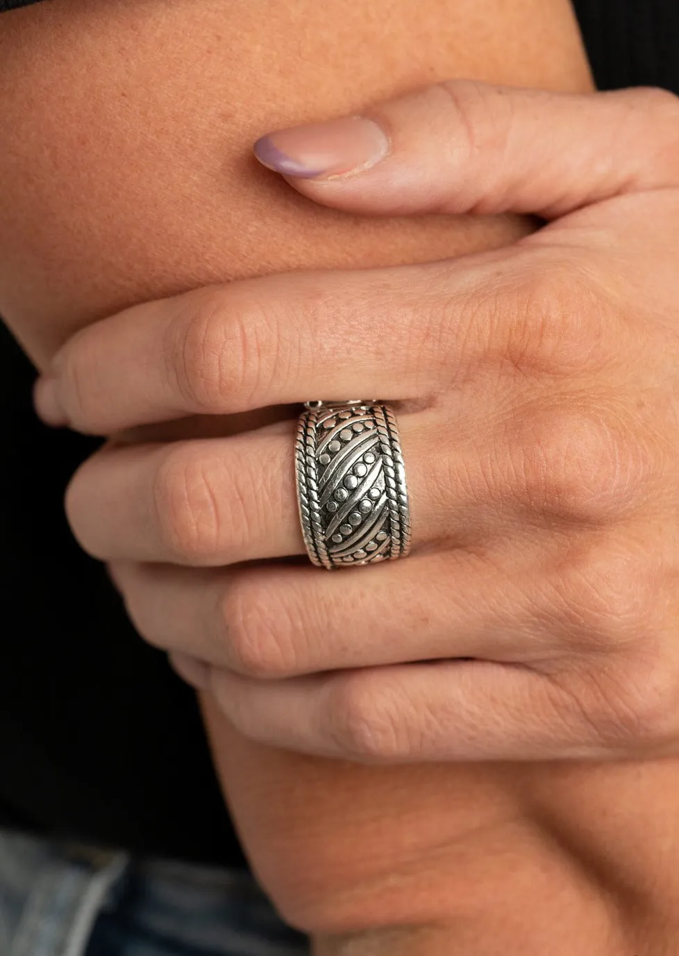 Slanted Shimmer Silver Ring