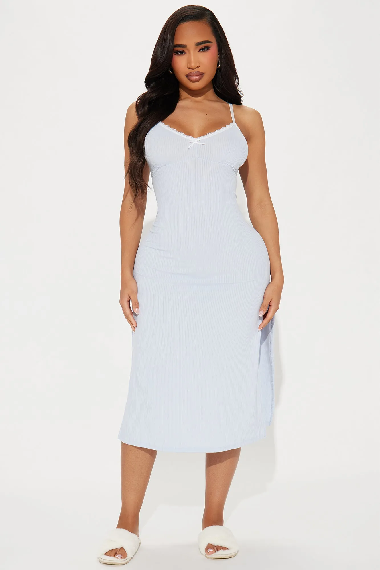 Sleepy Girl Ribbed Maxi Cami Sleep Dress - Light Blue